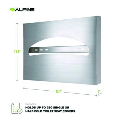 Alpine Industries Stainless Steel Brushed Half-Fold Toilet Seat Cover Dispenser, 15.7 x 2 x 11.8 (ALHALP483) ALHALP483