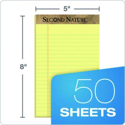 Second Nature Recycled Ruled Pads, Narrow Rule, 50 Canary-Yellow 5 x 8 Sheets, Dozen