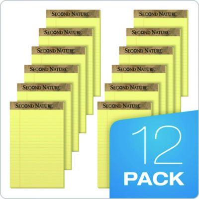 Second Nature Recycled Ruled Pads, Narrow Rule, 50 Canary-Yellow 5 x 8 Sheets, Dozen