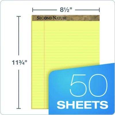 Second Nature Recycled Ruled Pads, Wide/Legal Rule, 50 Canary-Yellow 8.5 x 11.75 Sheets, Dozen
