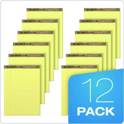 Second Nature Recycled Ruled Pads, Wide/Legal Rule, 50 Canary-Yellow 8.5 x 11.75 Sheets, Dozen