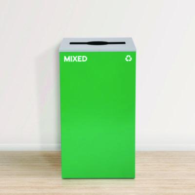 Alpine Industries 29 Gallon Trash/Recycling Cans, Steel, Green Mixed Recycling Can with Mixed Lid (ALH4450KITGRNMM) ALH4450KITGRNMM