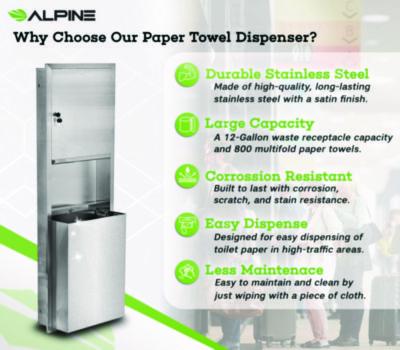 Alpine Industries Stainless Steel Recessed Paper Towel Dispenser with Waste Receptacle, 56 x 4 x 17 (ALHALP492) ALHALP492