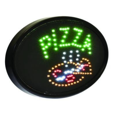 Alpine Industries LED Oval Pizza Sign, 23 x 14, Black Frame, Green/Orange/Red/White Graphics (ALHALP49707) ALHALP49707