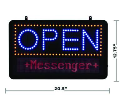 Alpine Industries LED Programmable Message Board Open Sign, 22 x 13, Black Frame, Blue/Red Graphics (ALHALP49710) ALHALP49710