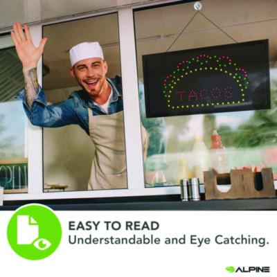 Alpine Industries LED Rectangular TACO Sign, 19 x 10, Black Frame, Green/Red/Yellow Graphics (ALHALP49711) ALHALP49711