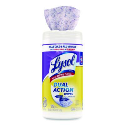 Dual Action Disinfecting Wipes, 1-Ply, 7 x 7.5, Citrus, White/Purple, 75/Canister
