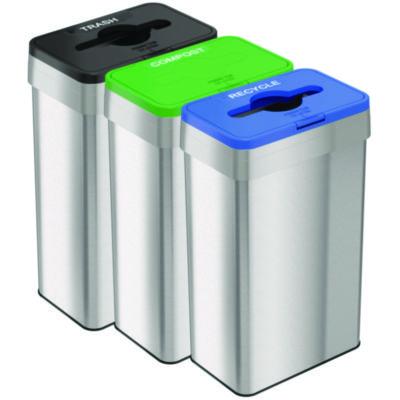 HLS Commercial® Open Top Trash Can, Recycle Bin and Compost Bin with Color-Coded Lids Set
