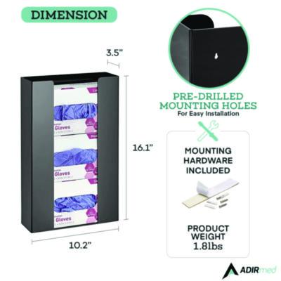 AdirMed Acrylic Glove Dispenser, Triple Box Capacity, 10.2 x 3.5 x 16.1, Black (ALHI90203BLK) ALHI90203BLK
