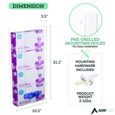 AdirMed Acrylic Glove Dispenser, Quad Box Capacity, 10.2 x 3.5 x 21.1, Clear (ALHI90204) ALHI90204