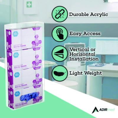 AdirMed Acrylic Glove Dispenser, Quad Box Capacity, 10.2 x 3.5 x 21.1, Clear (ALHI90204) ALHI90204