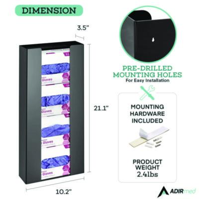 AdirMed Acrylic Glove Dispenser, Quad Box Capacity, 10.2 x 3.5 x 21.1, Black (ALHI90204BLK) ALHI90204BLK