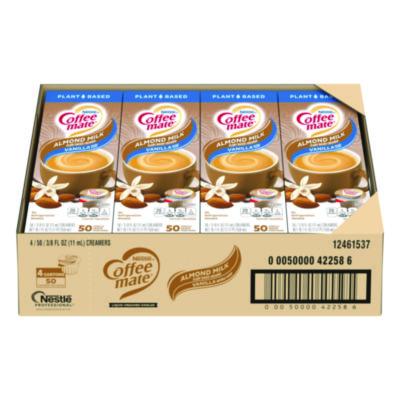 Plant-Based Almond Milk Non-Dairy Liquid Creamer Singles, Natural Vanilla, 0.38 oz Mini Cups, 200/Carton