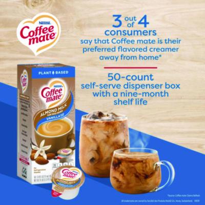 Plant-Based Almond Milk Non-Dairy Liquid Creamer Singles, Natural Vanilla, 0.38 oz Mini Cups, 50/Box
