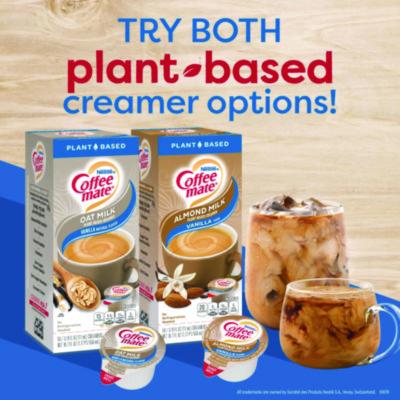 Plant-Based Almond Milk Non-Dairy Liquid Creamer Singles, Natural Vanilla, 0.38 oz Mini Cups, 50/Box