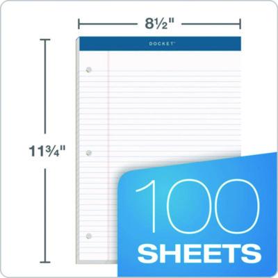 Double Docket Ruled Pads with Extra Sturdy Back, Medium/College Rule, 100 White 8.5 x 11.75 Sheets
