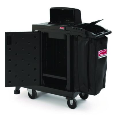 High Security Housekeeping Cart, Plastic, 1 Shelf, 3 Bins, 23.19 x 53.23 x 53.02, Black