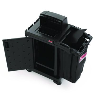 High Security Housekeeping Cart, Plastic, 1 Shelf, 3 Bins, 23.19 x 53.23 x 53.02, Black