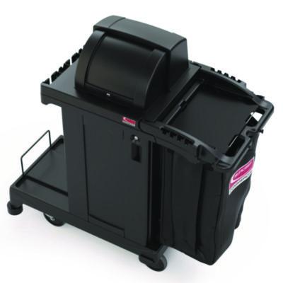 High Security Housekeeping Cart, Plastic, 1 Shelf, 3 Bins, 23.19 x 53.23 x 53.02, Black