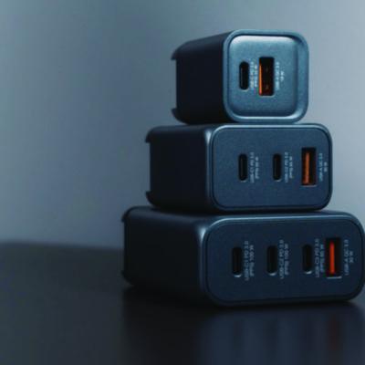 65 W 3-Port GaN Wall Charger, Black/Gray