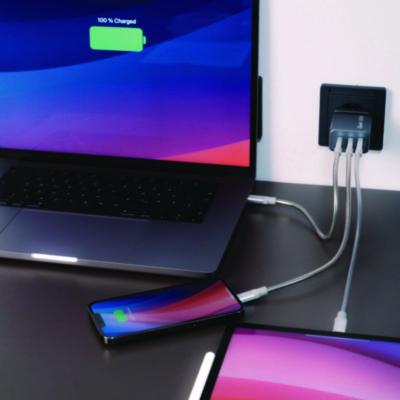 65 W 3-Port GaN Wall Charger, Black/Gray