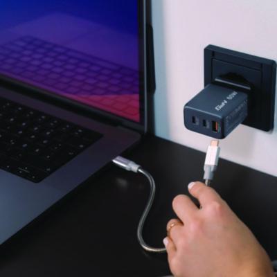 65 W 3-Port GaN Wall Charger, Black/Gray