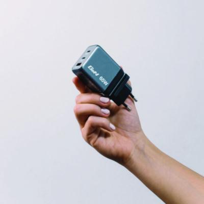 65 W 3-Port GaN Wall Charger, Black/Gray