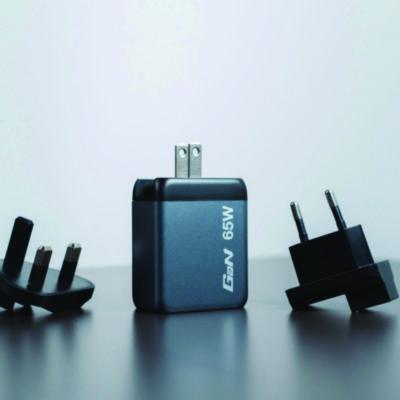 65 W 3-Port GaN Wall Charger, Black/Gray