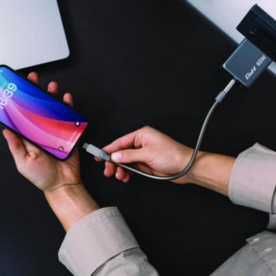 65 W 3-Port GaN Wall Charger, Black/Gray