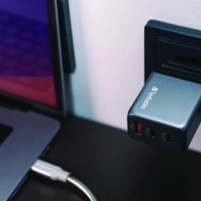 65 W 3-Port GaN Wall Charger, Black/Gray