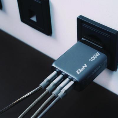 100 W 4-Port GaN Wall Charger, Black/Gray