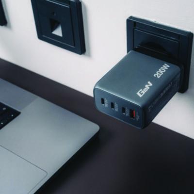 200 W 4-Port GaN Wall Charger, Black/Gray