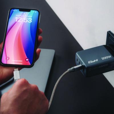 200 W 4-Port GaN Wall Charger, Black/Gray