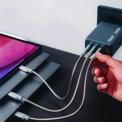 240 W 4-Port GaN Wall Charger, Black/Gray