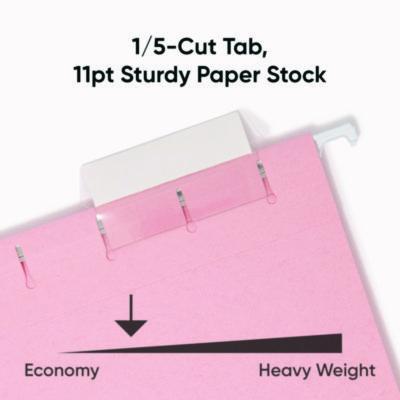 Colored Hanging File Folders with 1/5 Cut Tabs, Letter Size, 1/5-Cut Tabs, Pink, 25/Box