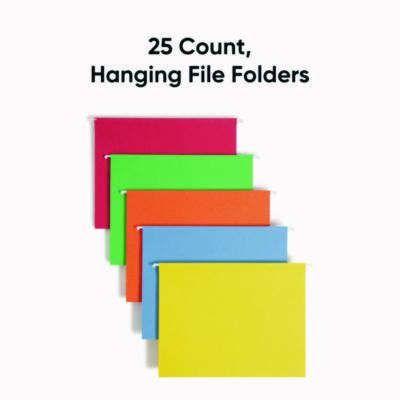Colored Hanging File Folders with 1/5 Cut Tabs, Letter Size, 1/5-Cut Tabs, Assorted Bright Colors, 25/Box