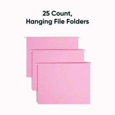 Colored Hanging File Folders with 1/5 Cut Tabs, Letter Size, 1/5-Cut Tabs, Pink, 25/Box