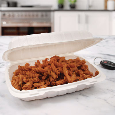 Hinged Lid Containers, Hoagie Container, 6.5 x 9 x 2.8, White, Plastic, 200/Carton