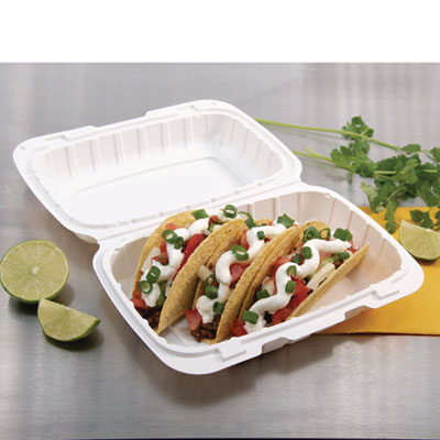 Hinged Lid Containers, Hoagie Container, 6.5 x 9 x 2.8, White, Plastic, 200/Carton