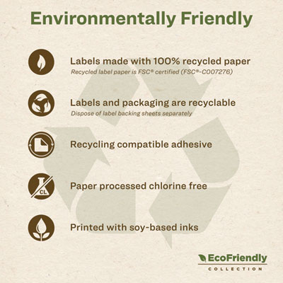 Ecofriendly Mailing Labels, Inkjet/laser Printers, 1 X 2.63, White, 30/sheet, 25 Sheets/pack
