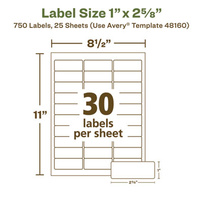 Ecofriendly Mailing Labels, Inkjet/laser Printers, 1 X 2.63, White, 30/sheet, 25 Sheets/pack