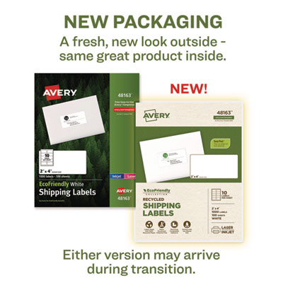 Avery Ecofriendly Mailing Labels, Inkjet/laser Printers, 2 X 4, White, 10/sheet, 100 Sheets/pack (AVE48163) AVE48163