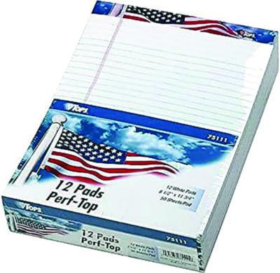 American Pride Writing Pad, Narrow Rule, Red/White/Blue Headband, 50 White 5 x 8 Sheets, 12/Pack