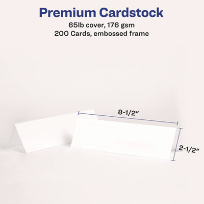 Medium Embossed Tent Cards, White, 8.5 x 2.5, 2 Cards/Sheet, 50 Sheets/Box