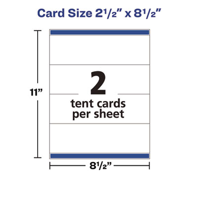 Medium Embossed Tent Cards, White, 8.5 x 2.5, 2 Cards/Sheet, 50 Sheets/Box