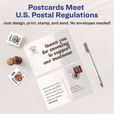 Photo-Quality Printable Postcards, Inkjet, 74 lb, 4.25 x 5.5, Glossy White, 100 Cards, 4 Cards/Sheet, 25 Sheets/Pack