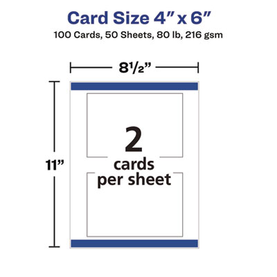 Printable Postcards, Inkjet, 80 lb, 4 x 6, Matte White, 100 Cards, 2 Cards/Sheet, 50 Sheets/Box