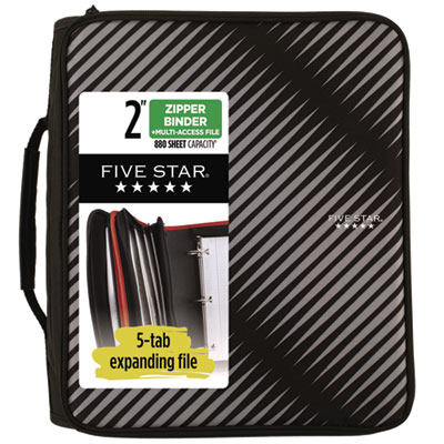 Five Star Zipper Binder, 3 Rings, 2" Capacity, 11 X 8.5, Black/gray Zebra Print Design (ACC72536EA) ACC72536EA