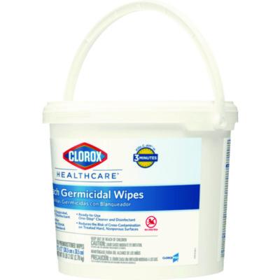 Bleach Germicidal Wipes, 1-Ply, 12 x 12, Unscented, White, 110/Bucket, 2 Buckets/Carton