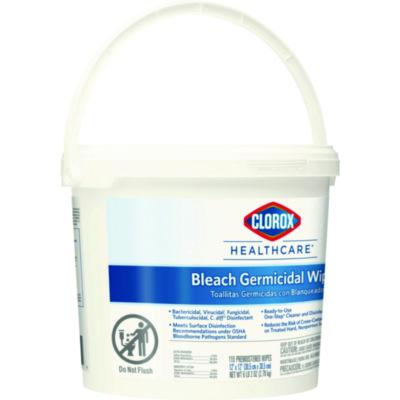 Bleach Germicidal Wipes, 1-Ply, 12 x 12, Unscented, White, 110/Bucket, 2 Buckets/Carton
